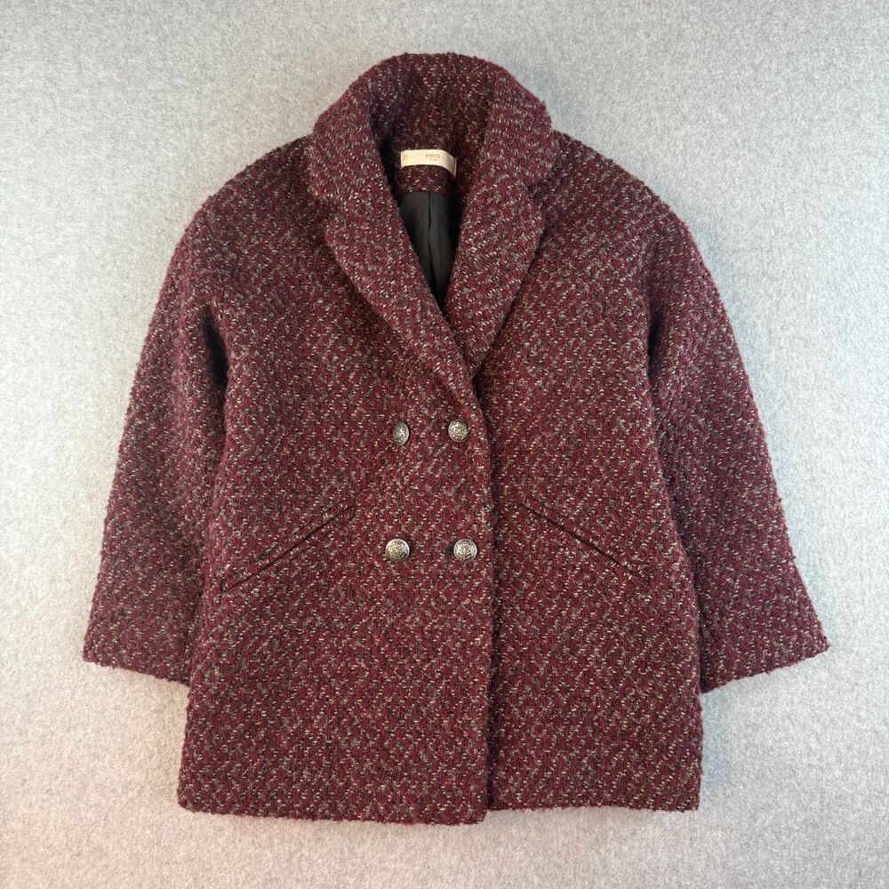 Mango (Kids) Little Girls Burgundy Button Up Coat Wool Blend Preppy/Academic 7/8